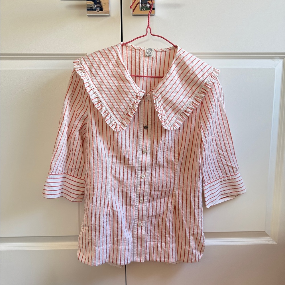 Korean orange/cream collar blouse